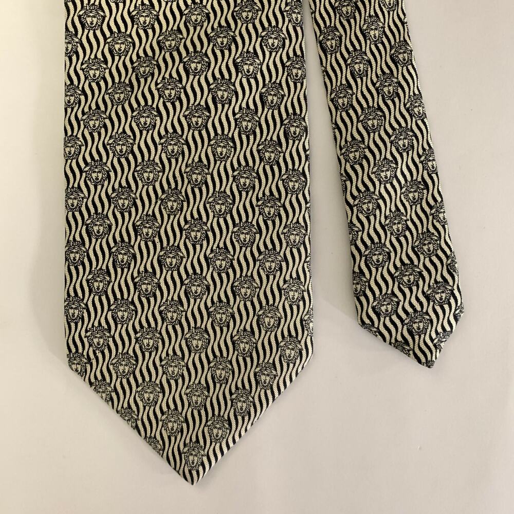 VERSACE White & Black Logo Silk Tie